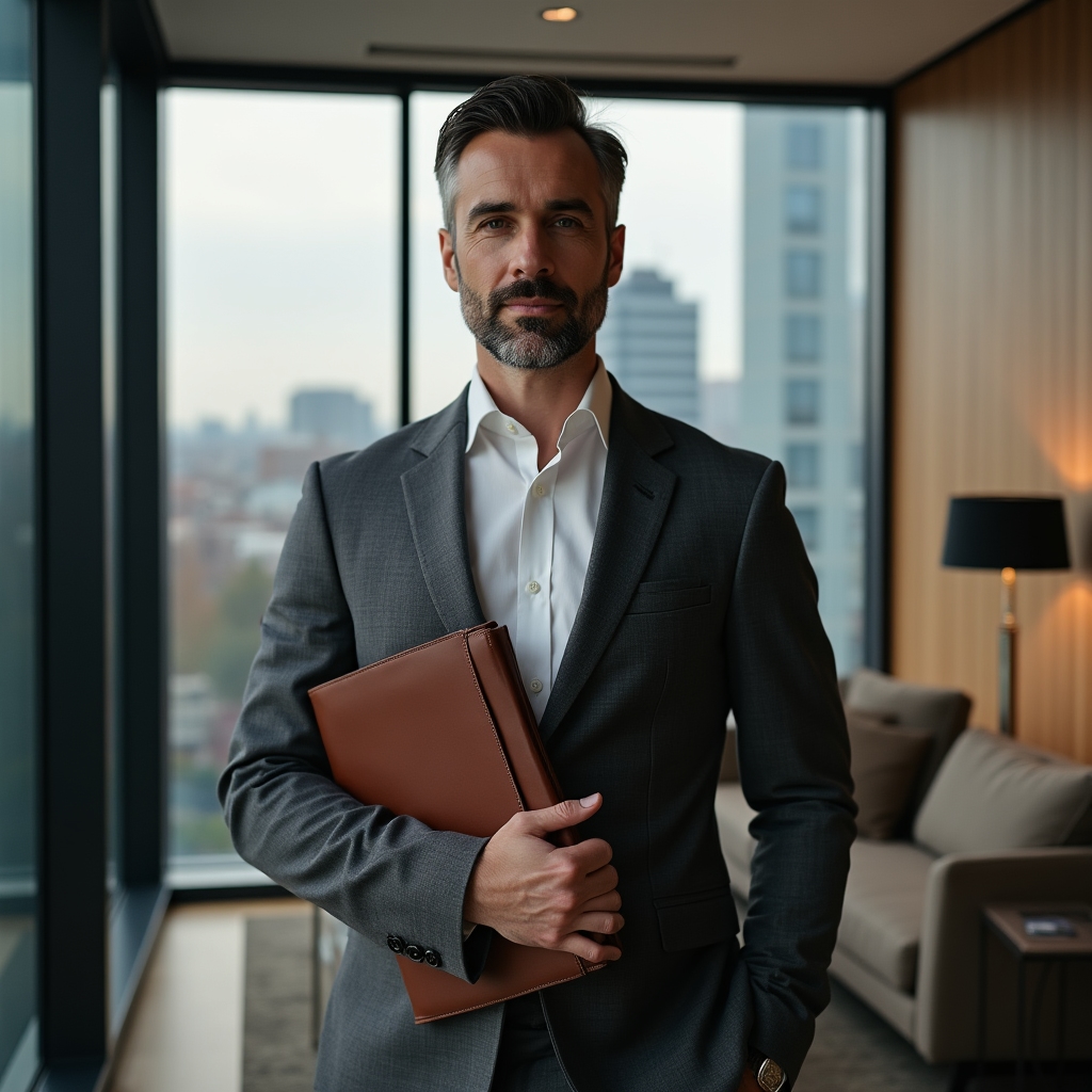 Professionista italiano in abito curato in ufficio moderno