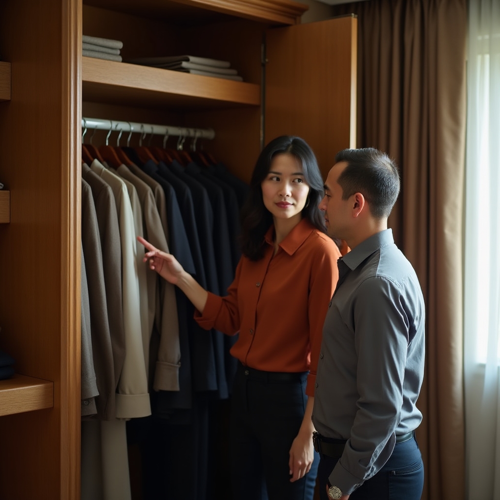 Sessione di analisi del guardaroba con consulente e cliente